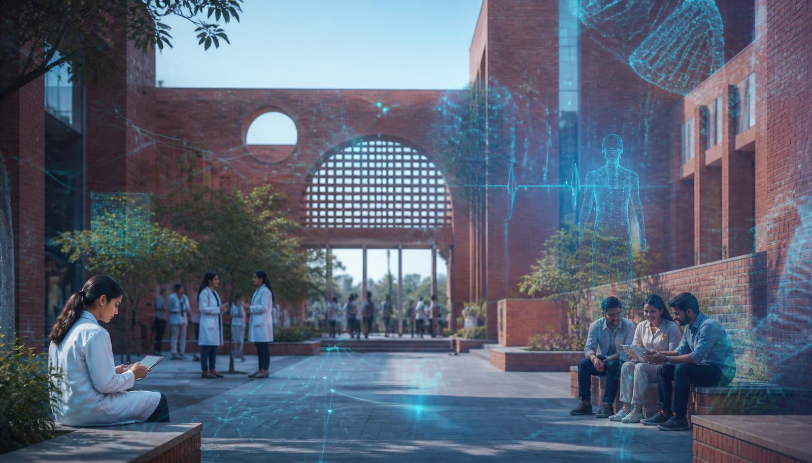 Healthcare and AI summit setting on an Indian management campus