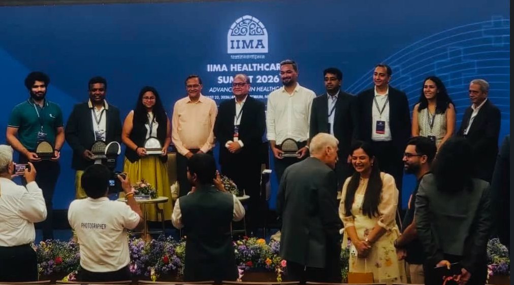 Felicitation on stage at the IIMA Healthcare Summit 2026 in Ahmedabad